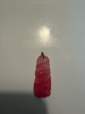 Vintage Rare  Estate Pink Rose Quartz and Jadeite  Carved Pendant